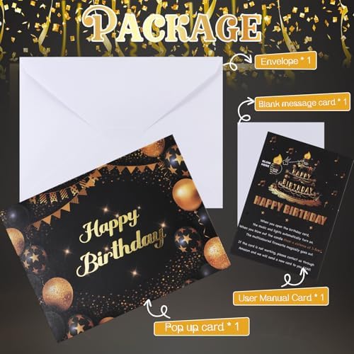 Black Gold Firework Birthday Card – 3D Pop-Up, Music & Candle