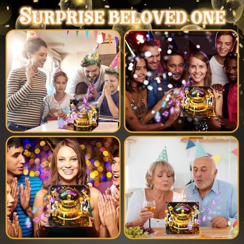 Gold Balloon Birthday Card – 3D Pop-Up with Music & Lights