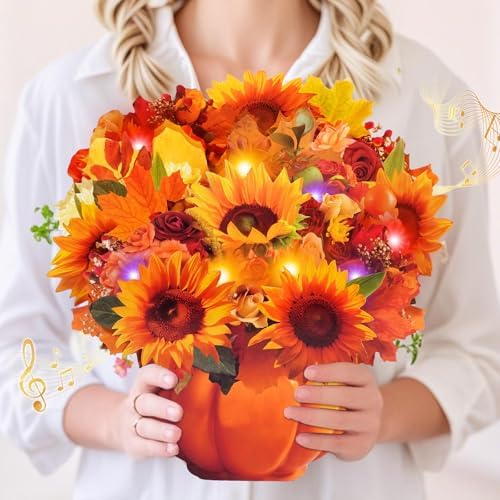 APOTODITO 3D fall sunflower Thanksgiving card with music and lights
