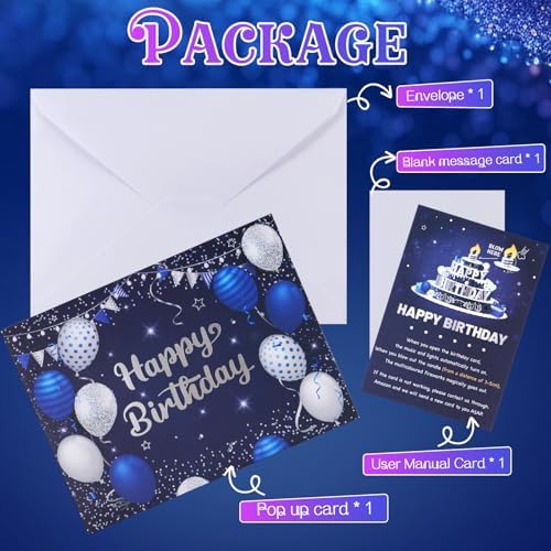 Silver-Blue Firework Birthday Card – 3D Pop-Up, Music & Candle