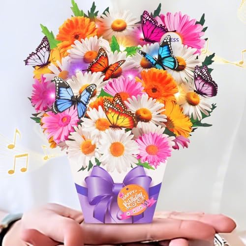Mini birthday 3D butterfly and daisy pop-up card with music and lights