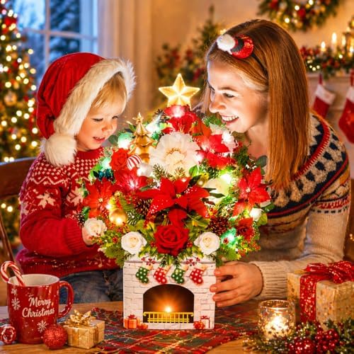 Musical Christmas flower bouquet greeting card