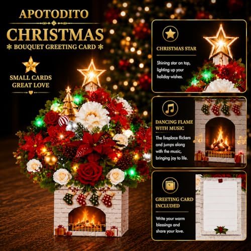Christmas bouquet card with lights detail