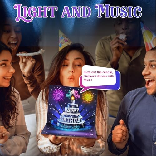 Silver-Blue Firework Birthday Card – 3D Pop-Up, Music & Candle