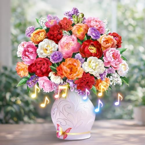Birthday 3D peony bouquet pop-up card with music and lights