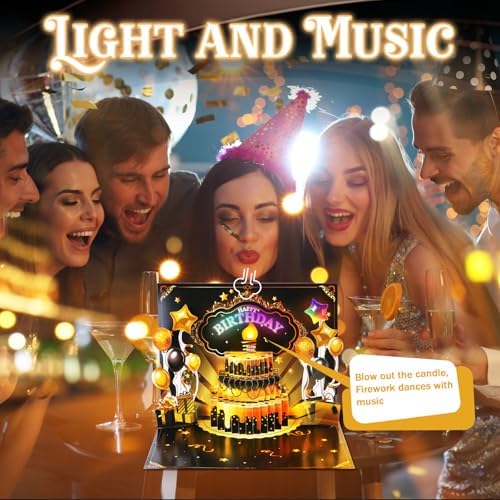 Gold Balloon Birthday Card – 3D Pop-Up with Music & Lights