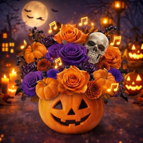 Halloween card with music and lights, 3D skeleton bouquet pop-up