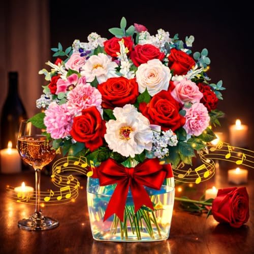 3D rose bouquet pop-up card with music and lights