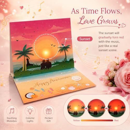 Romantic musical anniversary card with lights