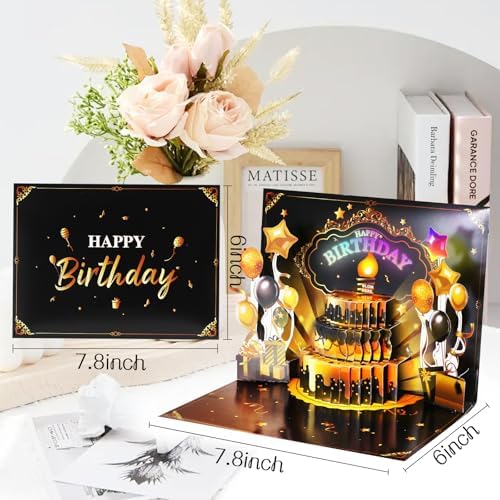 Gold Balloon Birthday Card – 3D Pop-Up with Music & Lights