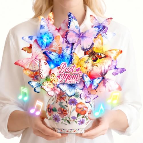 Mother's Day 3D butterfly pop-up card with music and lights
