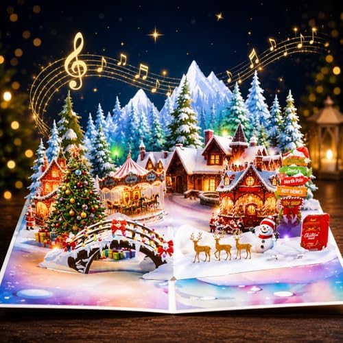 Christmas card with music and lights, 3D pop-up holiday greeting