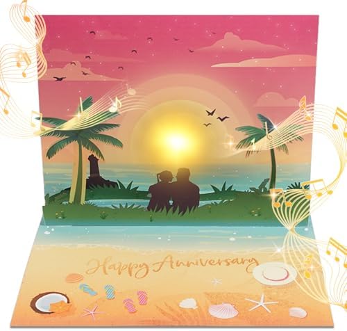 Sunset beach anniversary pop-up card detail