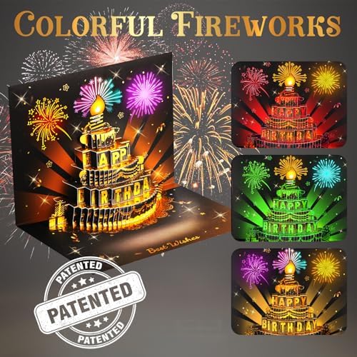 Black Gold Firework Birthday Card – 3D Pop-Up, Music & Candle