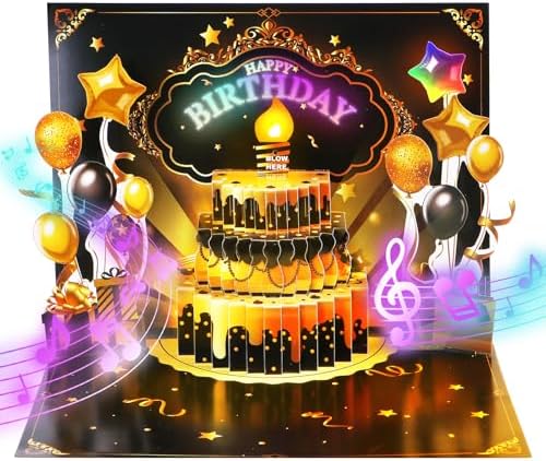 Gold Balloon Birthday Card – 3D Pop-Up with Music & Lights