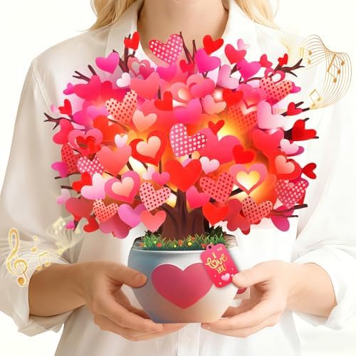 Anniversary 3D Tree of Hearts pop-up card with music and lights