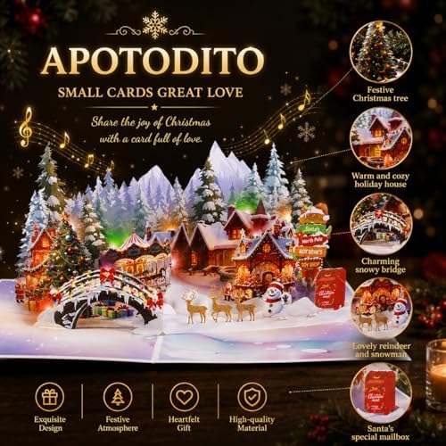 3D pop-up Christmas card open display with lights