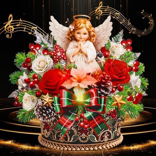 Christmas card with music and lights, 3D angel bouquet pop-up