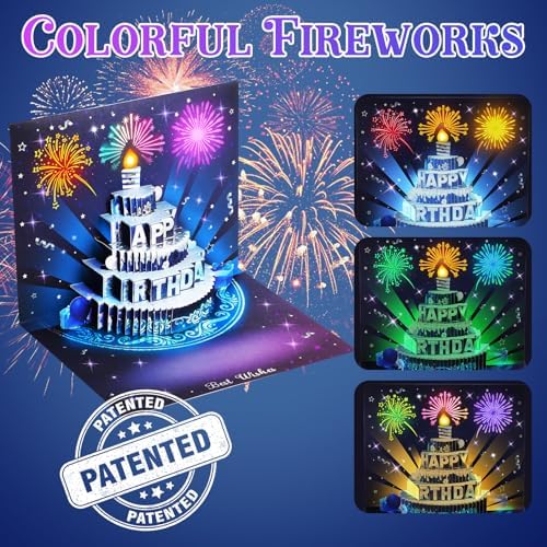 Silver-Blue Firework Birthday Card – 3D Pop-Up, Music & Candle