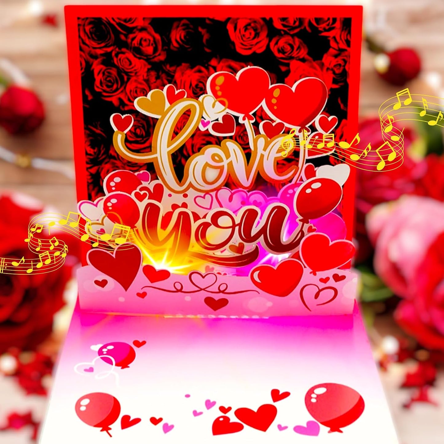 Valentine's Day musical 3D pop-up card with lights and music