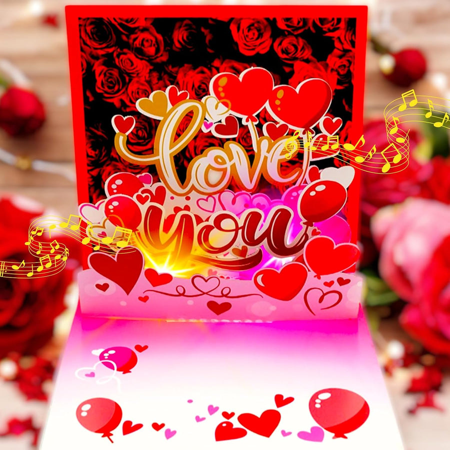 Valentine's Day musical 3D pop-up card with lights and music