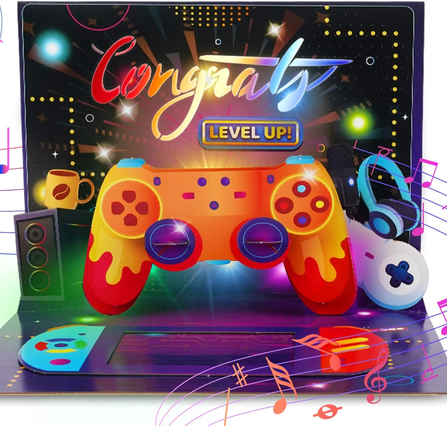 Gaming Birthday Card – 3D Pop-Up “Level Up” with Music & Lights