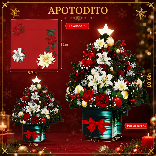 Christmas tree card with music and lights, 3D bouquet pop-up