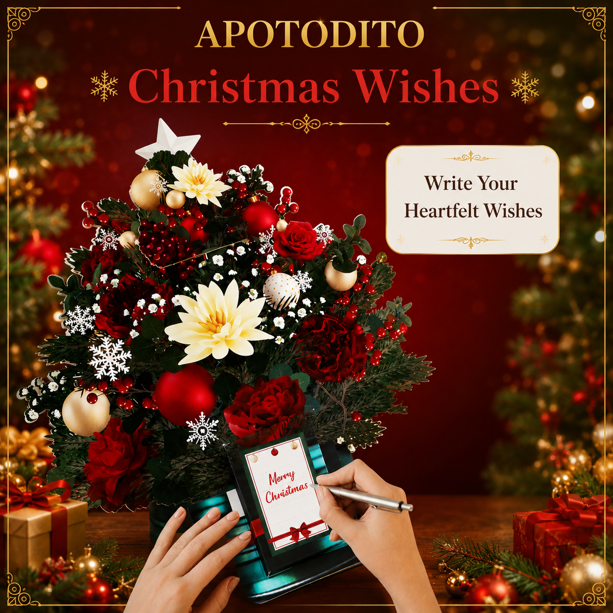 Christmas tree card with music and lights, 3D bouquet pop-up